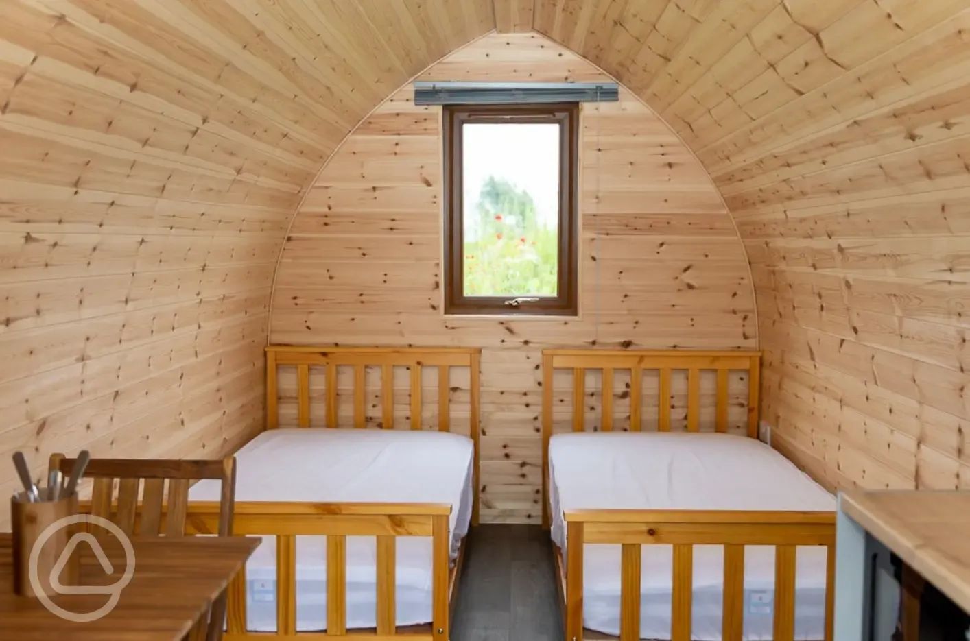 Twin camping pod interior