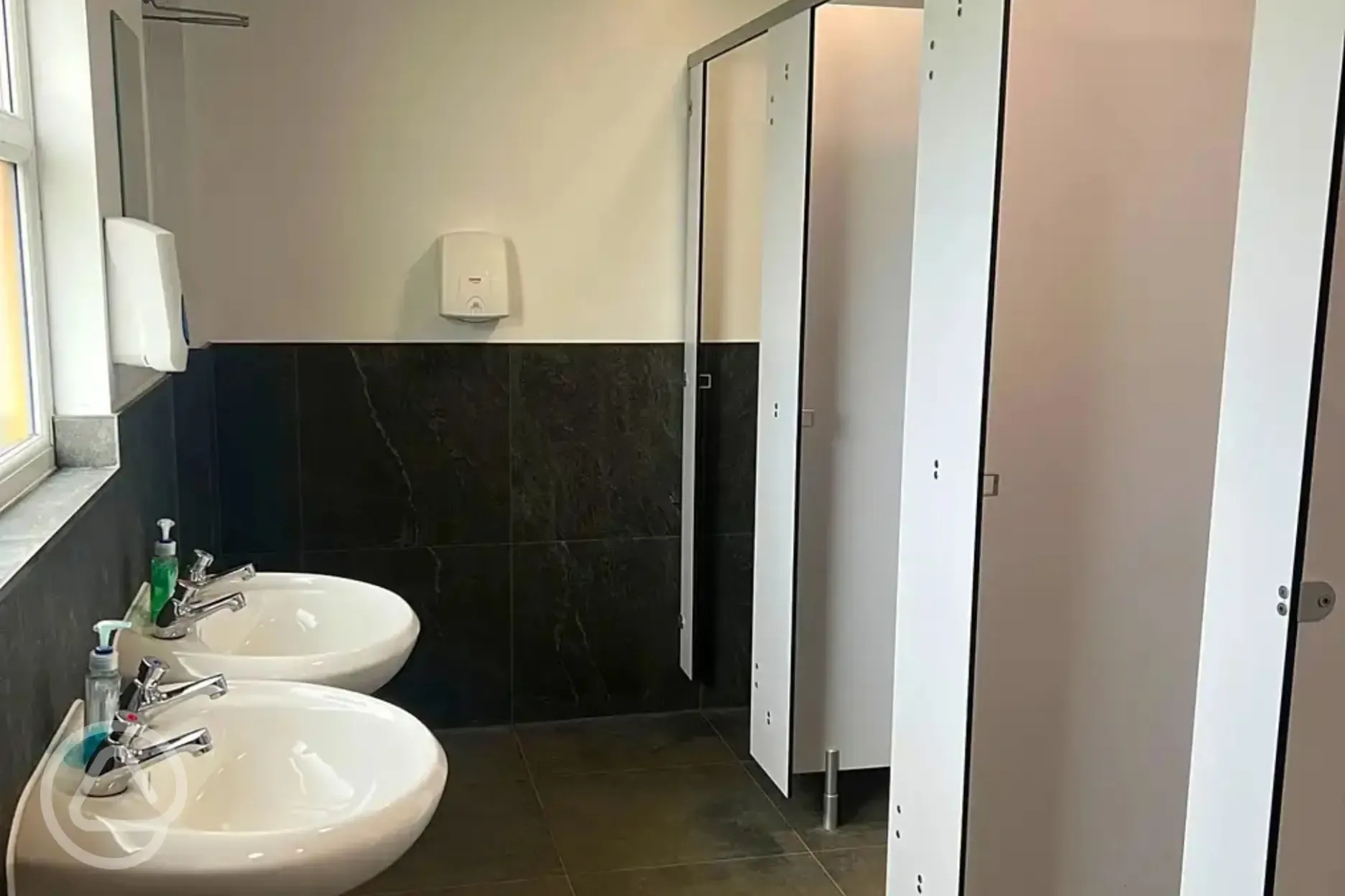 Toilet block with handwashing sinks Toilet block with handwashing sinks