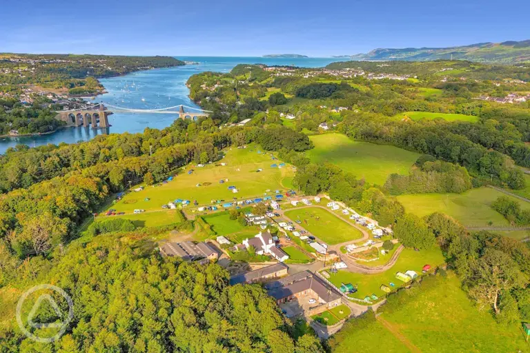 Aerial of the site and the Menai Bridge