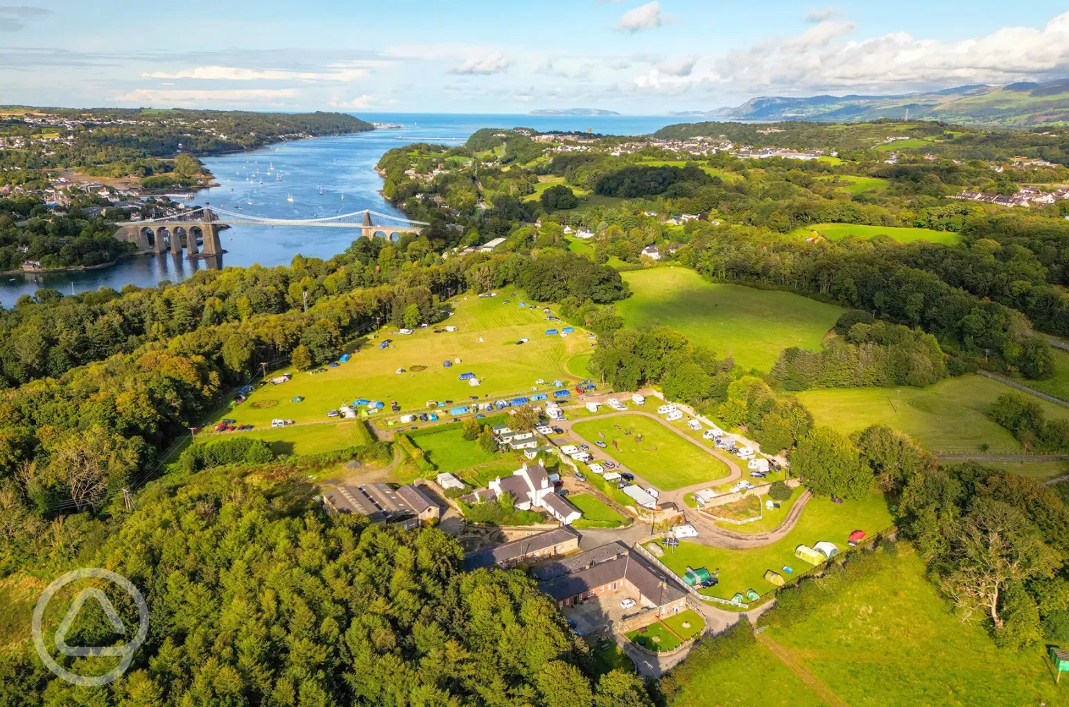 Aerial of the site and the Menai Bridge