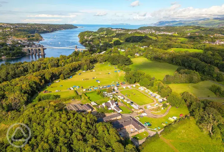 Aerial of the site and the Menai Bridge