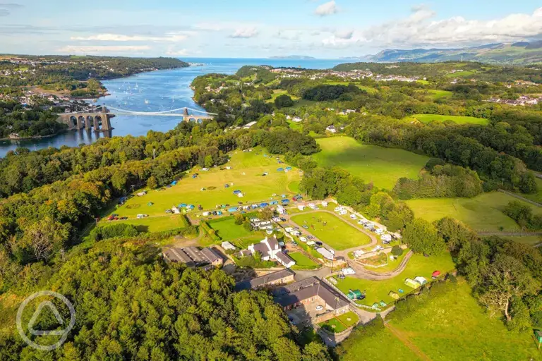 Aerial of the site and the Menai Bridge