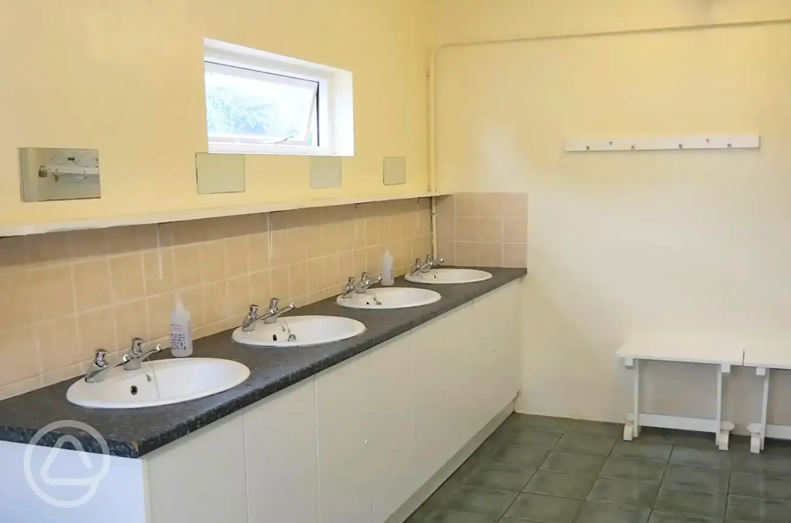 Hand basins with mirrors next to the shower changing area