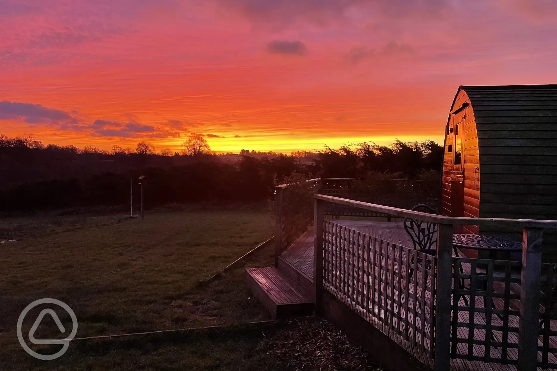 Embden glamping pod at sunset