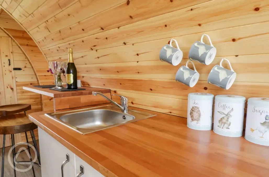 Embden glamping pod kitchenette