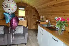 Embden glamping pod interior with hired celebrations Embden glamping pod interior with hired celebrations