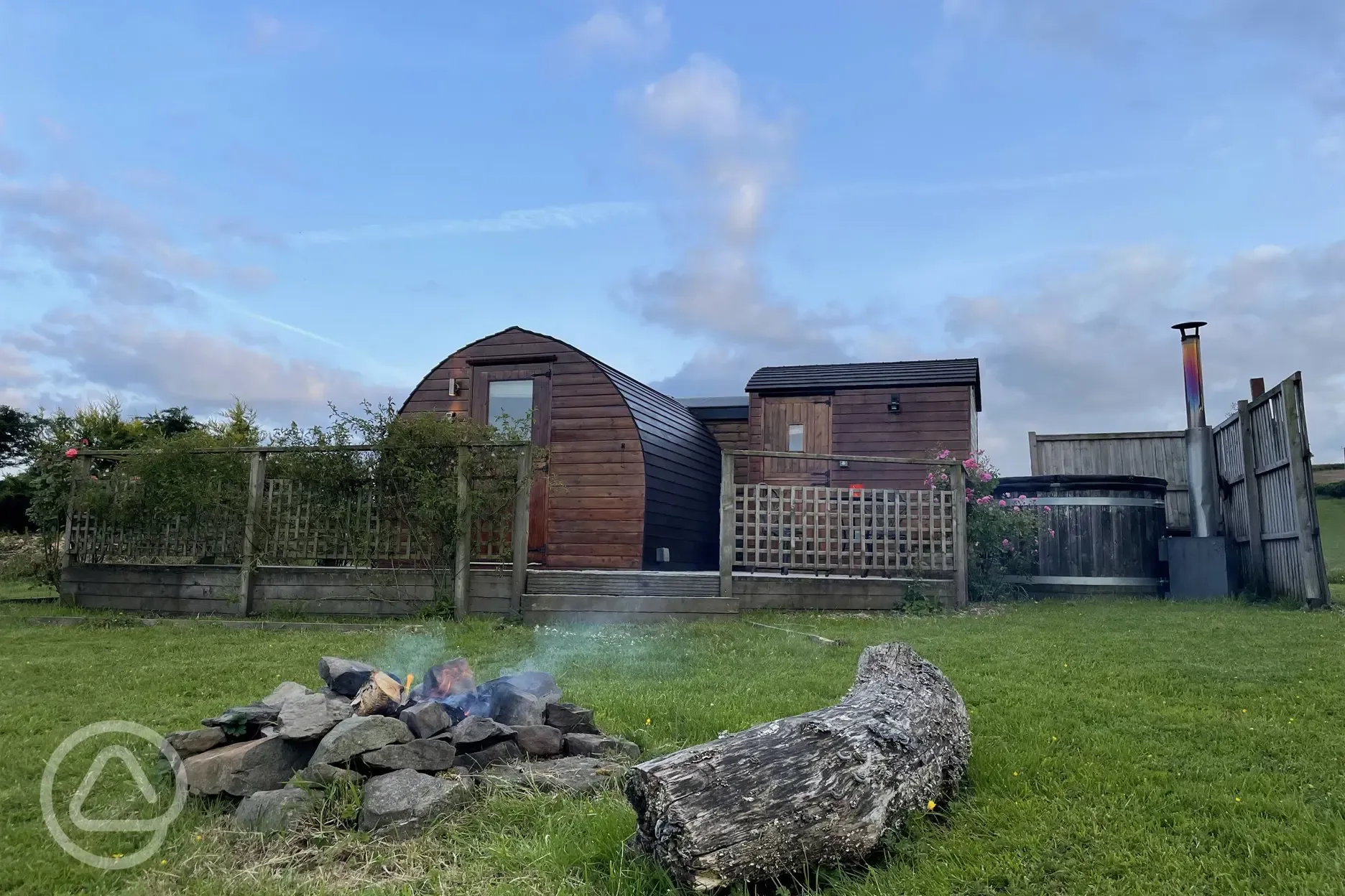 Embden glamping pod at night