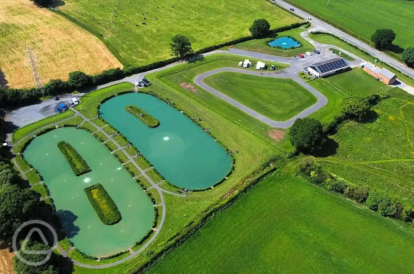 Aerial of the campsite and fishing pools