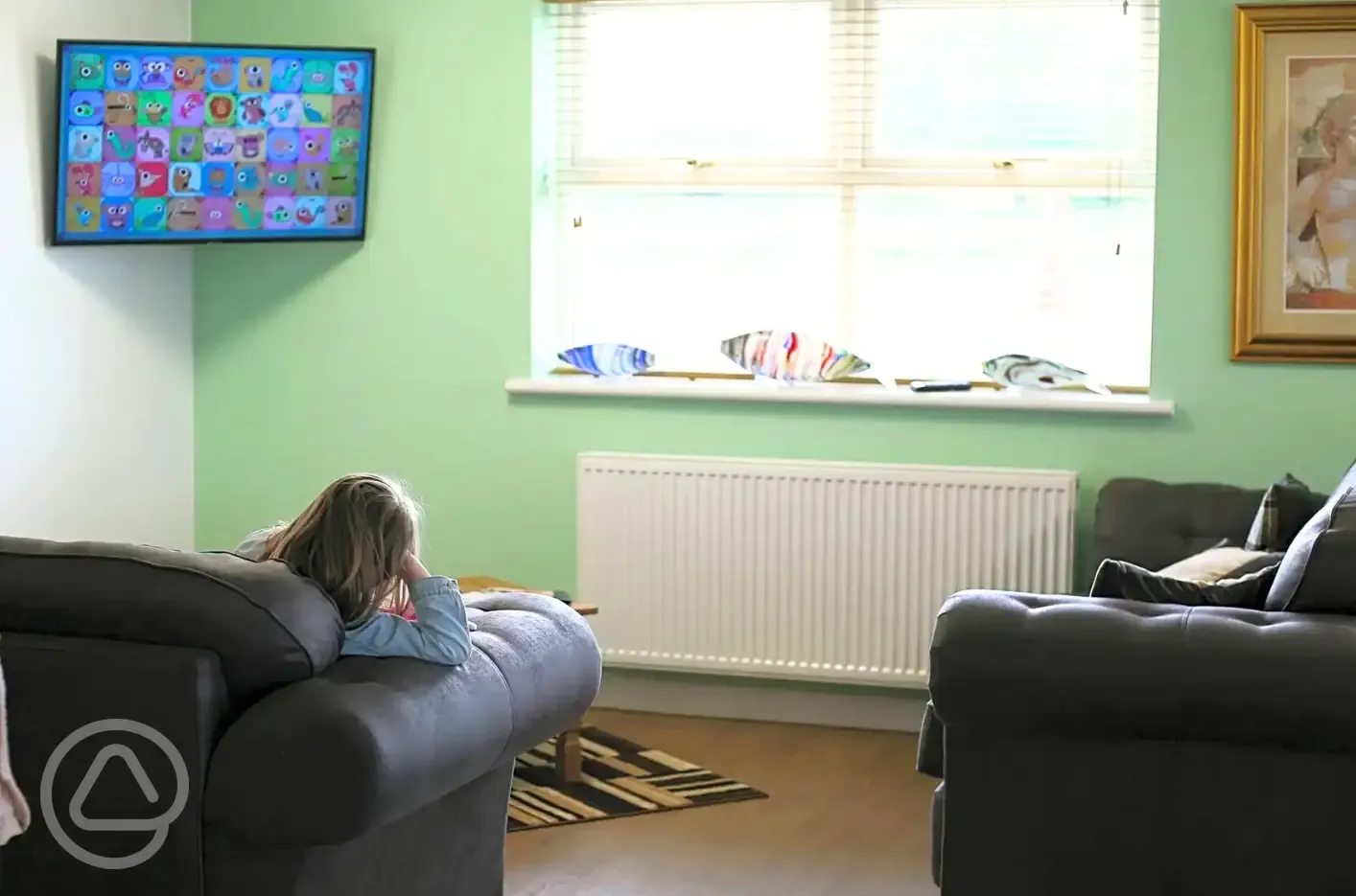 Castle Cafe sofa and TV area