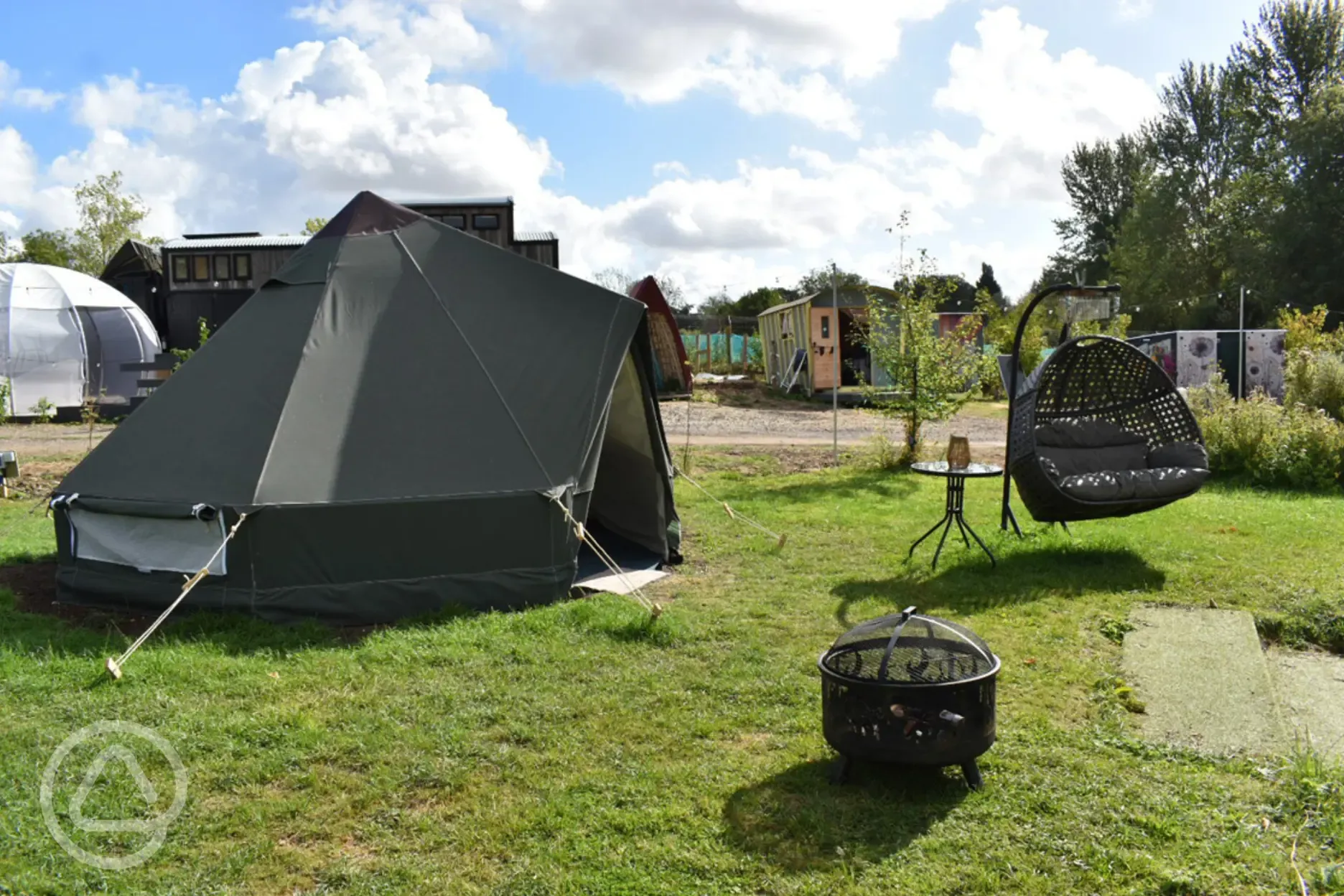 Stockies bell tent with fire pit and seating