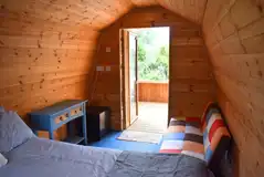 Hart's camping pod with sofa and double bed