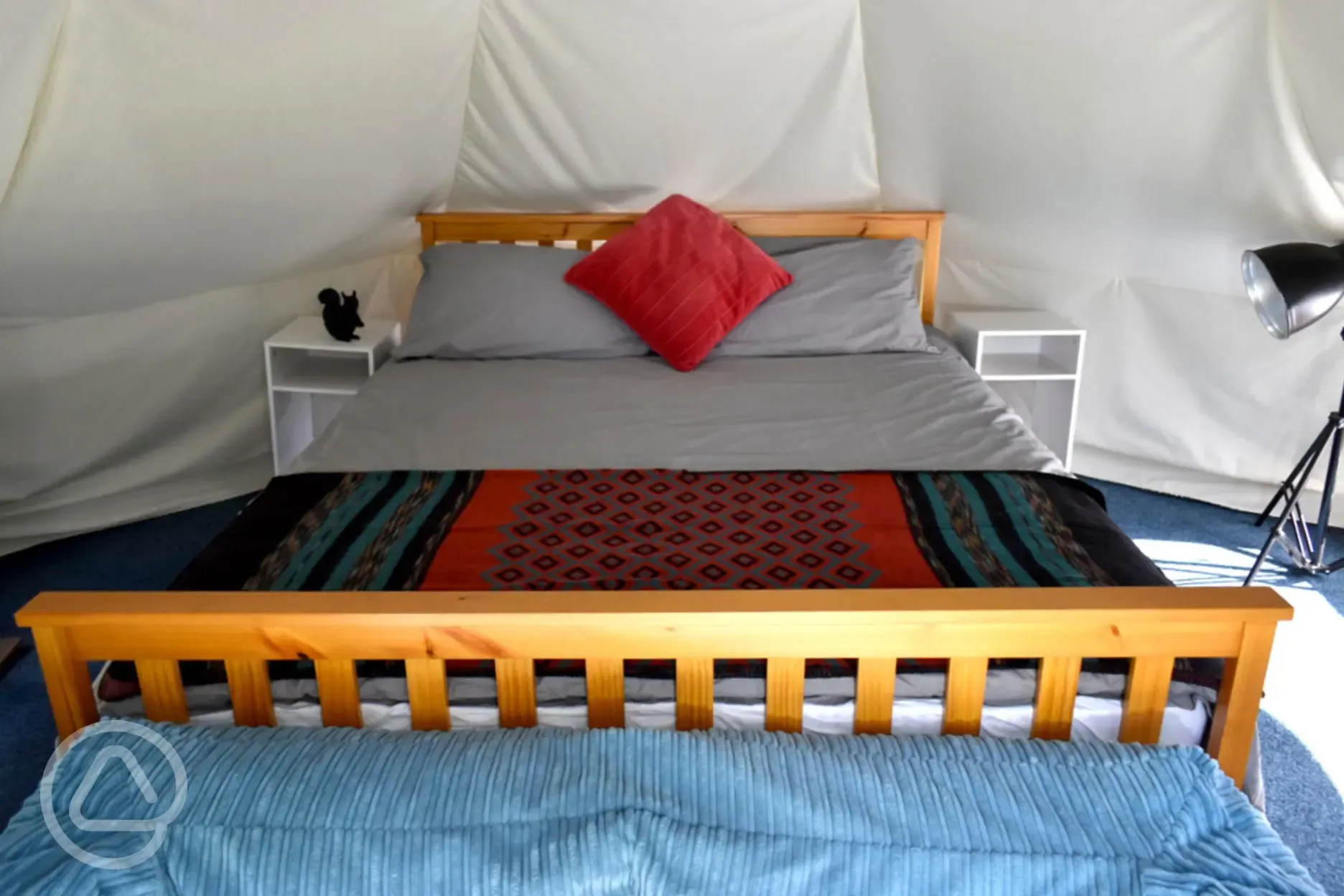 Stockies bell tent king sized bed (bedding included)