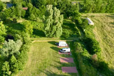 Aerial view of non electric hardstanding pitches at Culley's Meadow