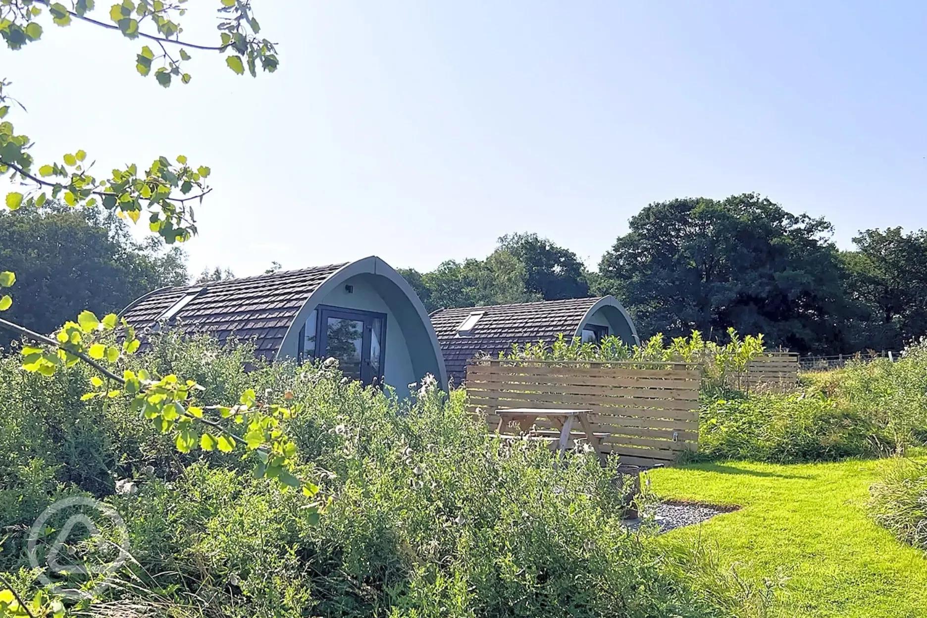 Glamping pod with planting around for privacy