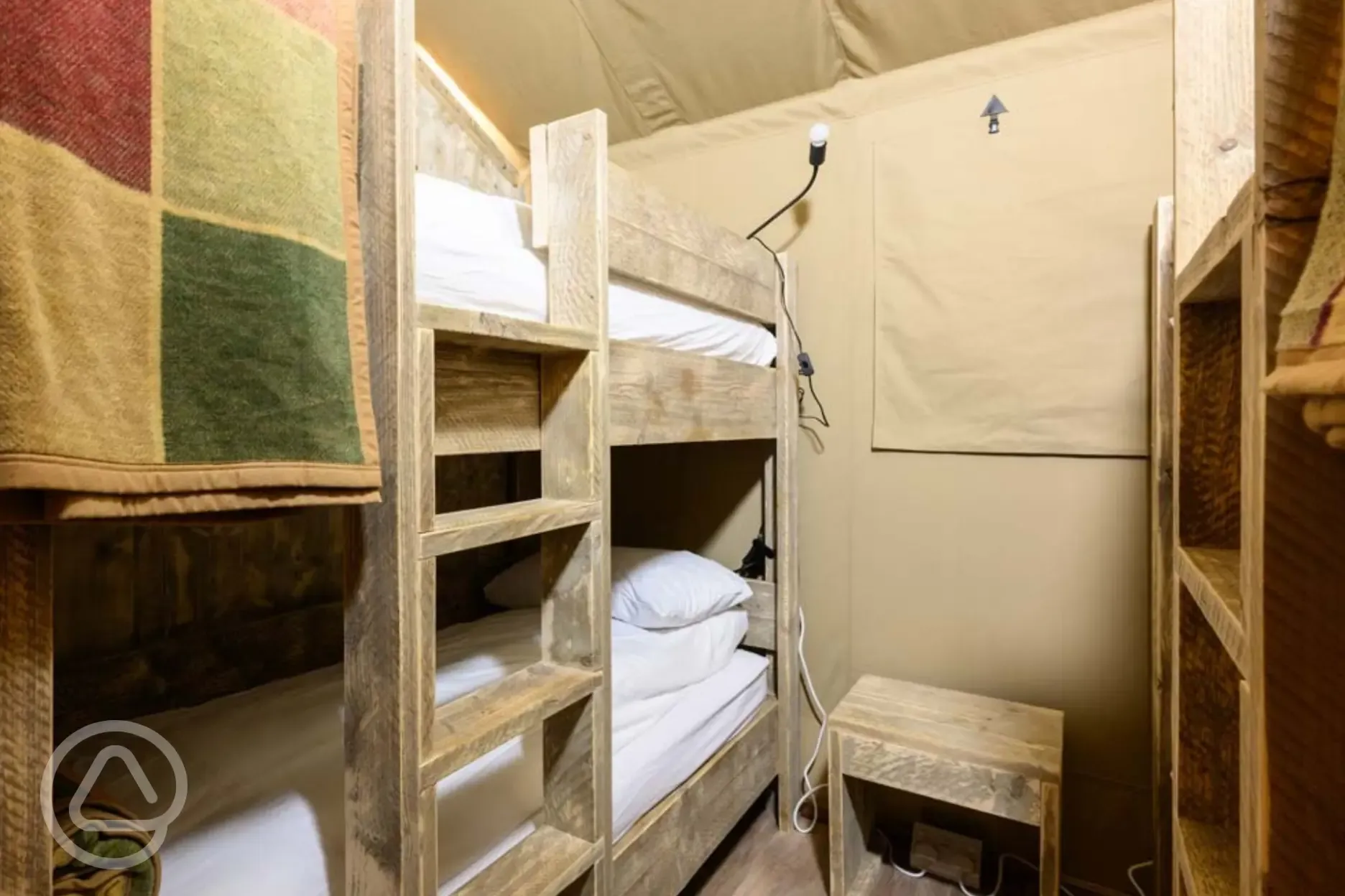 Large Deluxe Safari Tent bunk bedroom with bedding provided