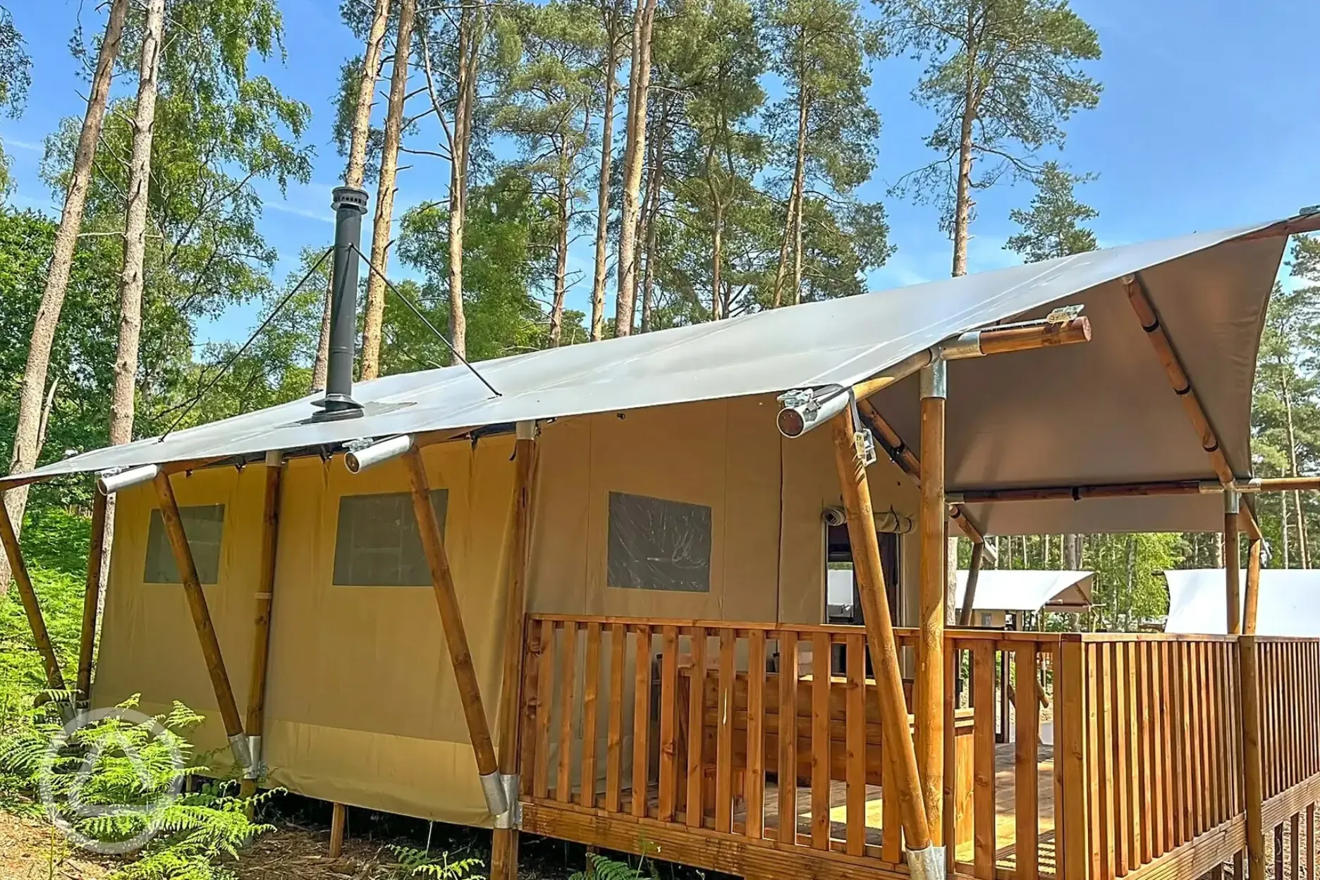 Premium Safari Tent with step access amongst the woodland