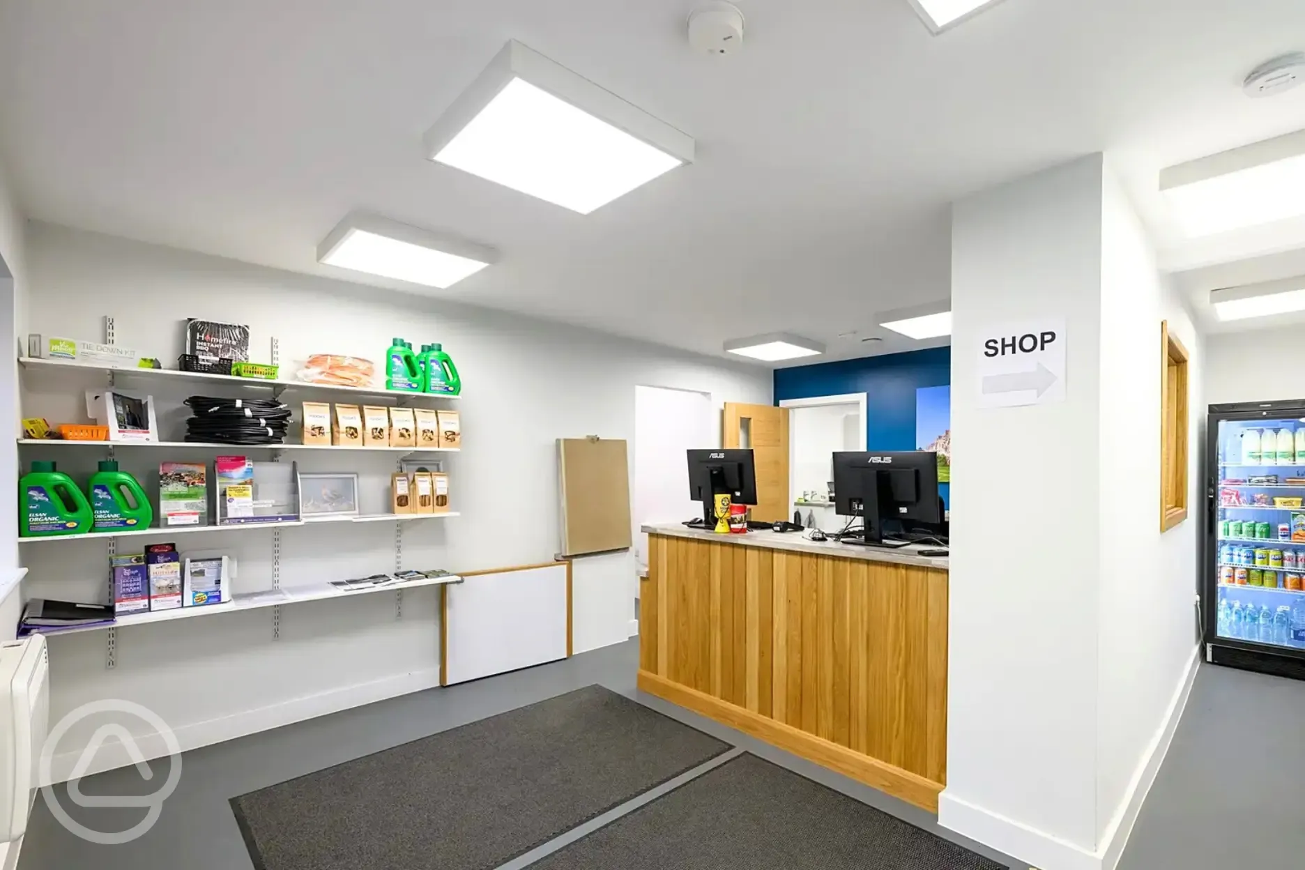 Reception offers a small shop area