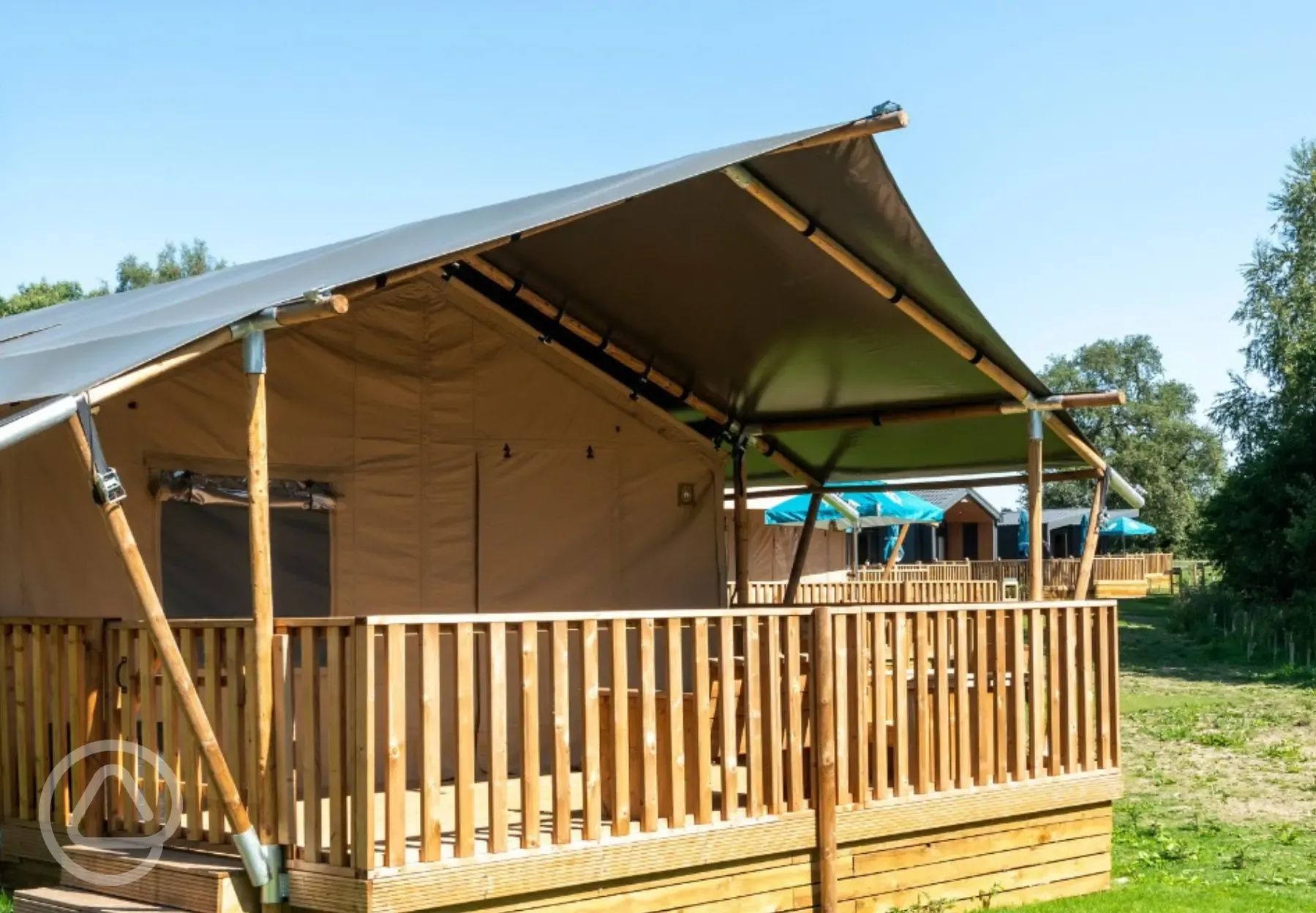 Deluxe safari tent with an outdoor verandah and deck