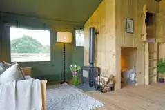 Large Deluxe safari tent with a wood burner and double cabin bedroom
