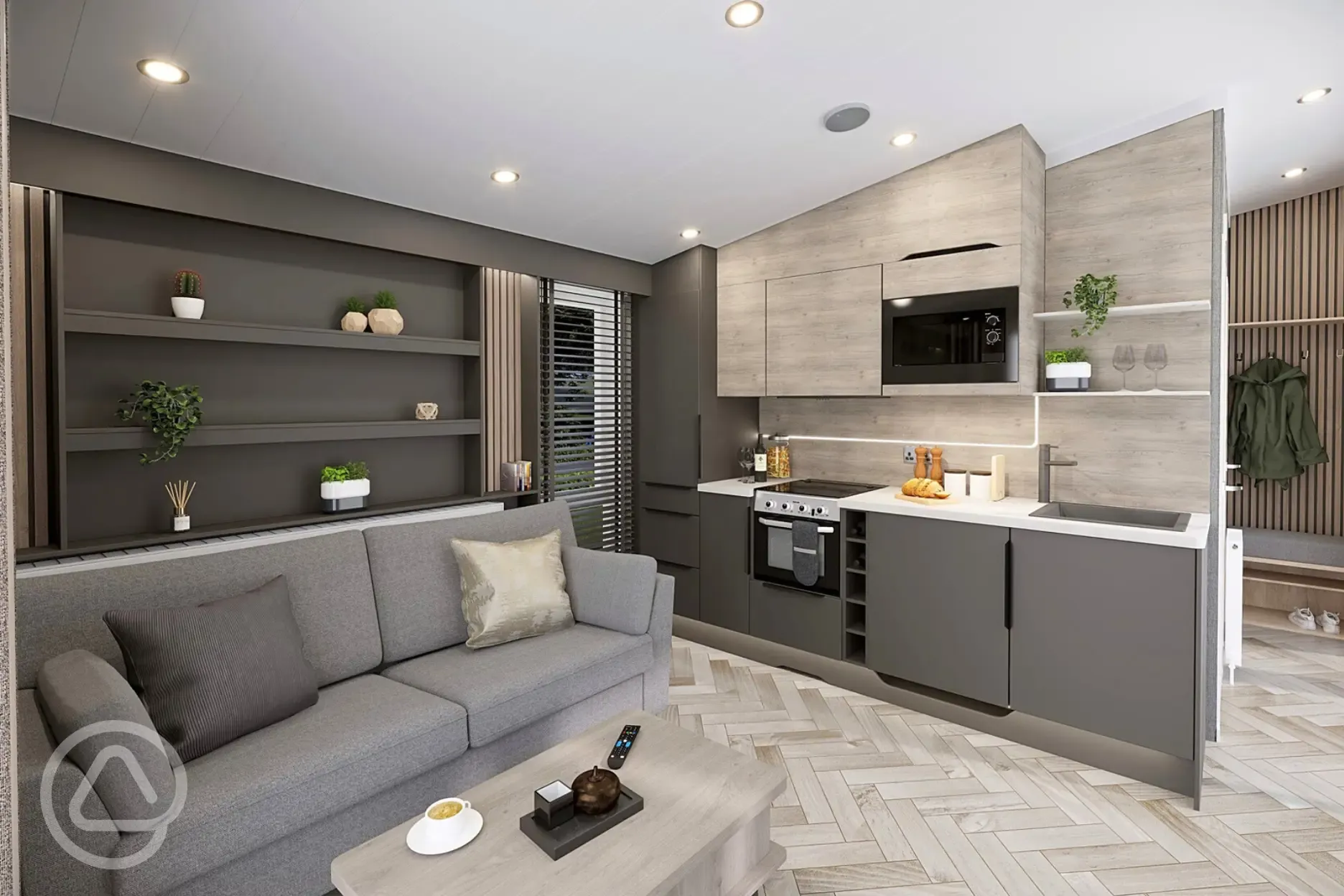 Deluxe ensuite glamping pods with a double sofa bed and kitchen