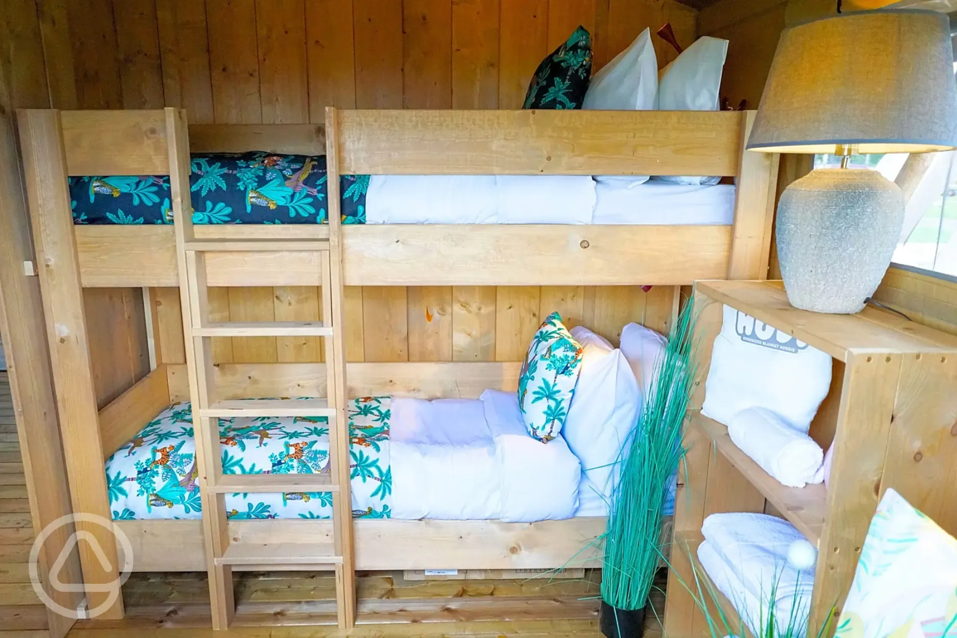 Deluxe safari tent bunk bedroom with bedding provided