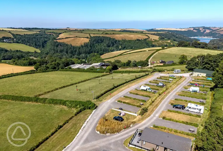 Aerial of Dartmouth Caravan Park overlooking Dartmouth countryside
