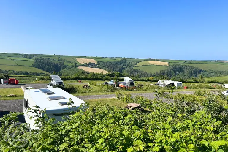 Dartmouth Caravan Park mix of grass and hardstanding with countryside views