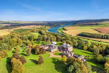 Aerial of Paxton House with views to the River Tweed
