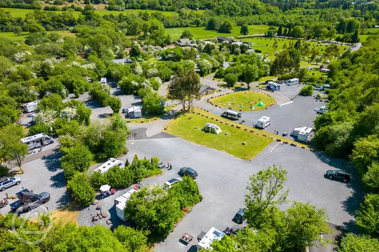 Aerial of The Brecon Beacons Camping and Caravan Park at Dan-yr-Ogof