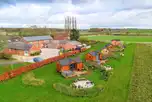 Aerial of the glamping cabin area of Wold Escapes