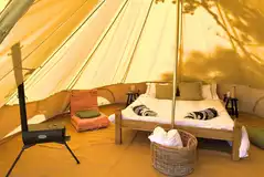 Bell tent king bed and single chair beds (bedding and towels not included)