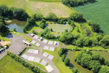 Bird's eye view of Woodlands Fishery with five fishing lakes