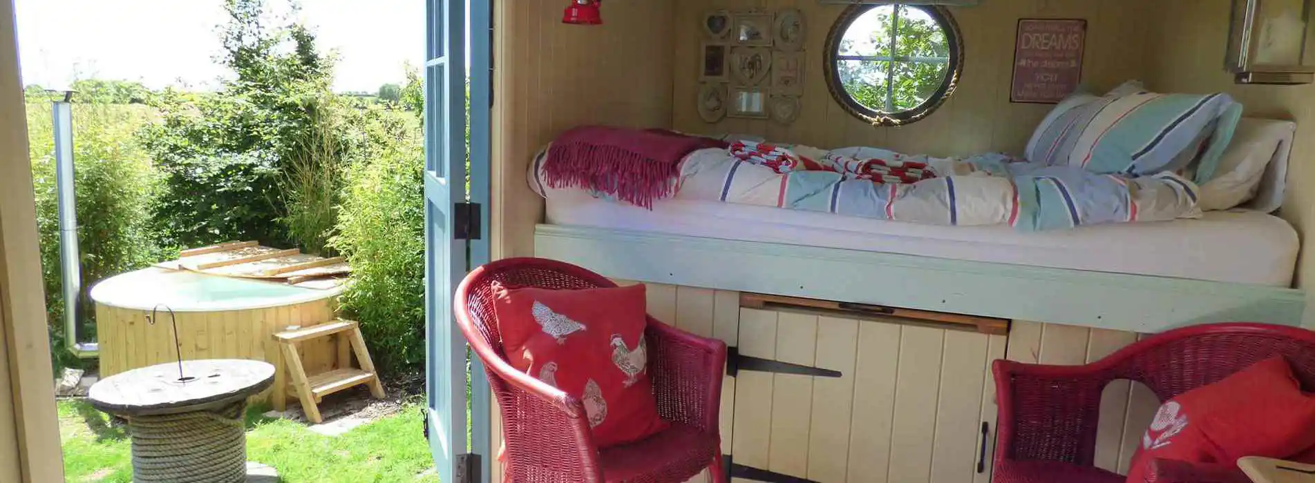 Shepherd's hut with hot tub