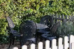 Shepherd's hut and outdoor seating