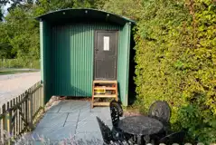 Shepherd's hut and outdoor seating