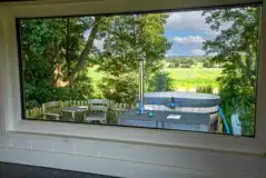 View from Woodland hut with hot tub window