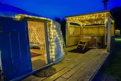 Yurt and hot tub at night Yurt and hot tub at night