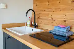 Meadow View glamping cabin kitchen