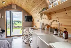 Eden glamping pod kitchen area