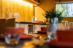 Maple safari tent interior and kitchen