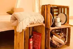 Crockery inside the bell tents
