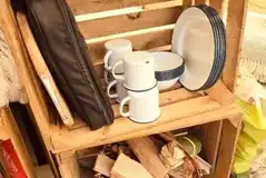 Crockery inside the bell tents