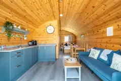 Ensuite glamping pod kitchen and living area Ensuite glamping pod kitchen and living area