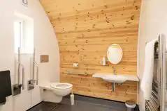 Accessible cabin wet room with grab rails Accessible cabin wet room with grab rails