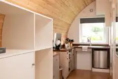 Accessible cabin kitchen with a kettle, toaster, hob, fridge and microwave Accessible cabin kitchen with a kettle, toaster, hob, fridge and microwave