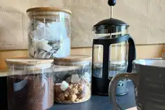 Hot drink supplies in the safari tents