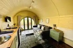 Adults only glamping pod with hot tub interior 