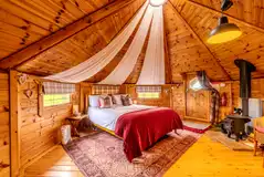 Cabin of Hearts interior with king sized bed