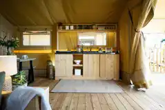 Safari tent kitchen area