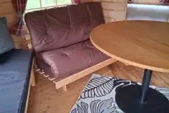 Wooden eco house interior 
